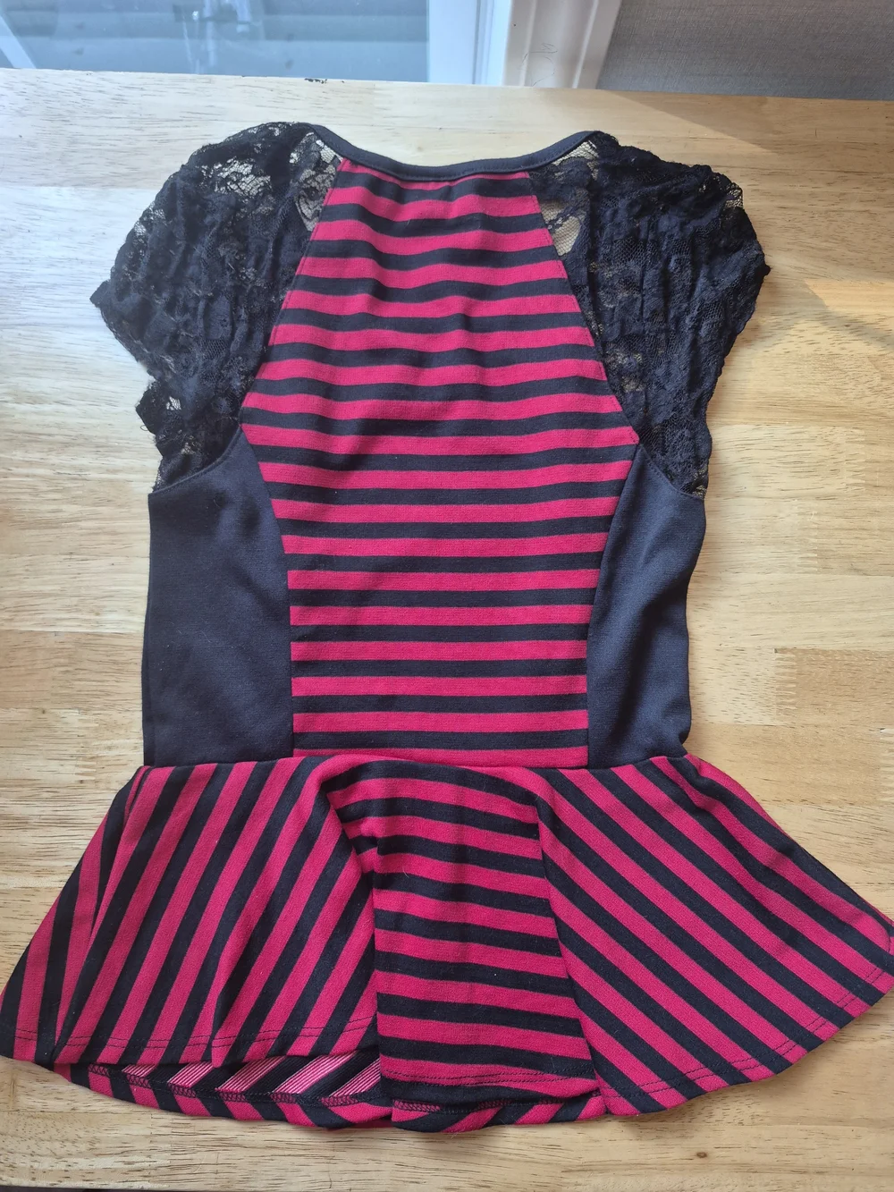 BCX Black and Red Striped Lace-Sleeve Dress